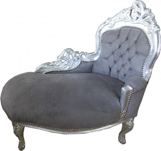 Casa Padrino Baroque Children's Chaise Longue Grey / Silver, Height 93 cm, Width 101 cm, Depth 51 cm