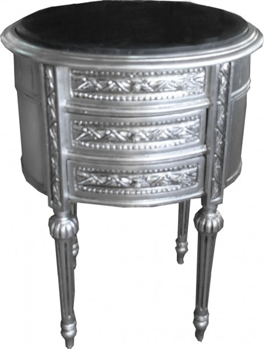 Casa Padrino Baroque Commode silver with marble top H 70 cm, W 52 cm - Bedside console Casa Padrino Baroque Commode silver with marble top H 70 cm, W 52 cm - Bedside console