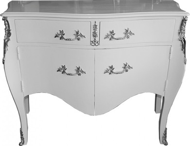Casa Padrino Baroque Chest of Drawers White High Gloss with 2 Drawers and 2 Doors 140 x 57 x 95 cm - Solid Wood Handcrafted Casa Padrino Baroque Chest of Drawers White High Gloss with 2 Drawers and 2 Doors 140 x 57 x 95 cm - Solid Wood Handcrafted