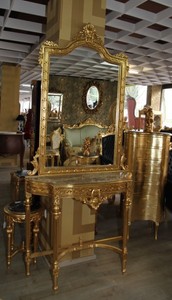 Casa Padrino Barock Spiegelkonsole mit Marmorplatte in Gold, Antik Look, 212 x 102 x 34 cm