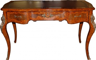 Casa Padrino Lujo Barroco Imperio Escritorio Secretario 130 cm - Hecho a mano en madera de roble - Marrón con aspecto de cuero Burdeos