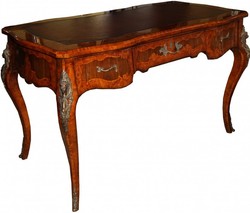 Casa Padrino Luxus Barock Empire Schreibtisch Sekretär 130 cm aus Eichenholz - Handgefertigt in Braun mit Bordeaux Lederoptik