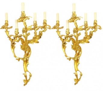 Casa Padrino Set de Apliques Barrocos Roccoco Oro de Bronce - 55 x 35 x 80 cm - Lámpara de Pared Casa Padrino Set de Apliques Barrocos Roccoco Oro de Bronce - 55 x 35 x 80 cm - Lámpara de Pared