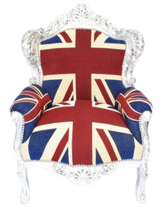 Casa Padrino Fauteuil Baroque King Union Jack / Argent - Meuble Style Antique - H 120 cm Casa Padrino Fauteuil Baroque King Union Jack / Argent - Meuble Style Antique - H 120 cm