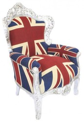 Casa Padrino Sillón Barroco King Union Jack / Plata - Muebles Estilo Antiguo - H 120 cm