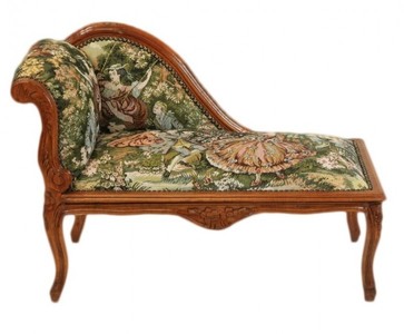Casa Padrino Baroque Children's Chaise Longue Tapestry Pattern / Mahogany - Elegant Luxury Furniture 109 x 49 x 72 cm