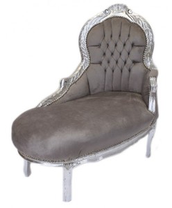 Casa Padrino Barock Kinder Chaiselongue in Grau und Silber, 101 x 51 x 93 cm - Edles Barock Möbel für Kinder