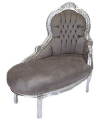Casa Padrino Baroque Children's Chaise Longue Grey / Silver, 101 x 51 x 93 cm - Luxurious Baroque Furniture