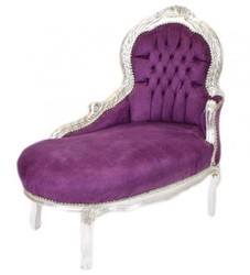 Casa Padrino Baroque Children's Chaise Longue Purple / Silver, 101 x 51 x 93 cm - Baroque Furniture