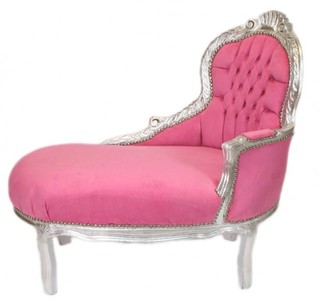Casa Padrino Baroque Children's Chaise Lounge Pink / Silver - 101 x 51 x H. 93 cm - Handcrafted Luxury Furniture