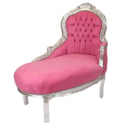 Casa Padrino Chaise Longue Barocca per Bambini Rosa / Argento - 101 x 51 x H. 93 cm - Mobile di Lusso Artigianale