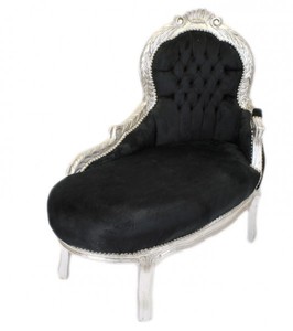 Casa Padrino Barock Kinder Chaiselongue - Handgefertigte Luxus-Sitzbank im Barockstil - Schwarz / Silber - 101 x 51 x 93 cm