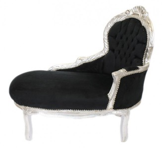 Casa Padrino Baroque Children's Chaise Longue - Handcrafted Luxury Furniture - Black / Silver - 101 x 51 x 93 cm