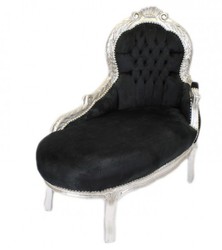 Casa Padrino Baroque Children's Chaise Longue - Handcrafted Luxury Furniture - Black / Silver - 101 x 51 x 93 cm Casa Padrino Baroque Children's Chaise Longue - Handcrafted Luxury Furniture - Black / Silver - 101 x 51 x 93 cm