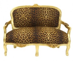Casa Padrino Banco barroco para niños estampado leopardo y oro - Sofá infantil estilo antiguo de lujo - 90 x 38 x 67 cm Casa Padrino Banco barroco para niños estampado leopardo y oro - Sofá infantil estilo antiguo de lujo - 90 x 38 x 67 cm