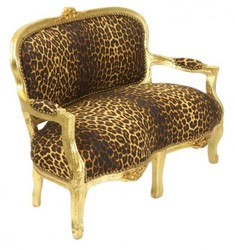 Casa Padrino Banco barroco para niños estampado leopardo y oro - Sofá infantil estilo antiguo de lujo - 90 x 38 x 67 cm Casa Padrino Banco barroco para niños estampado leopardo y oro - Sofá infantil estilo antiguo de lujo - 90 x 38 x 67 cm