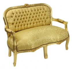 Casa Padrino Banco para niños estilo barroco, Oro con patrón, 90 x 38 x 67 cm