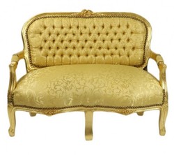 Casa Padrino Banco para niños estilo barroco, Oro con patrón, 90 x 38 x 67 cm