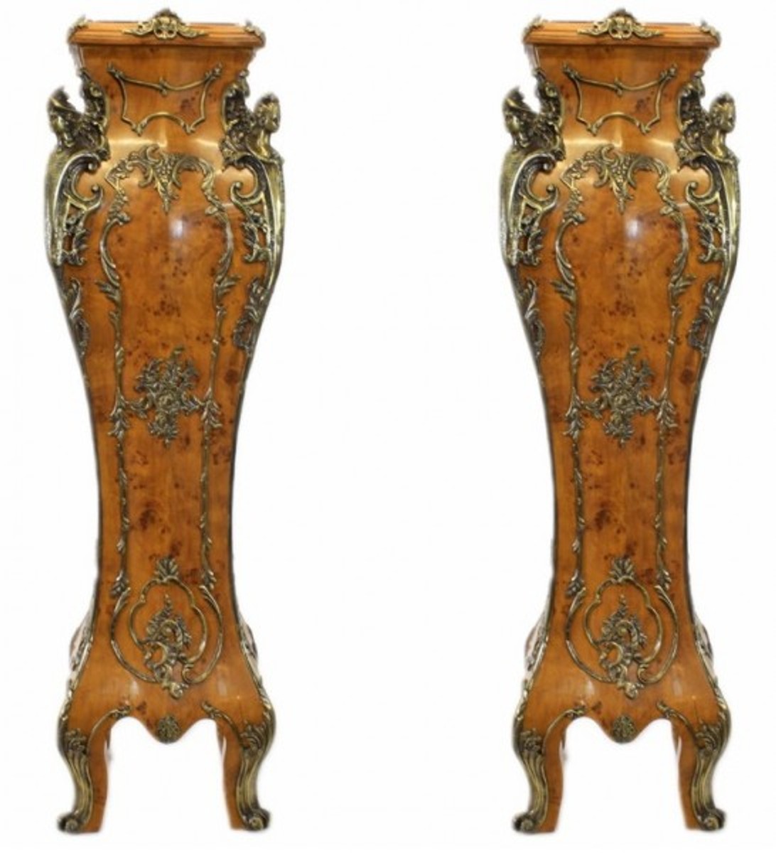 Casa Padrino Luxus Barock Säulen Set Vogelaugen Ahorn / Messing (2 Stk) H 160 cm x B 40 x L 40 cm Casa Padrino Luxus Barock Säulen Set Vogelaugen Ahorn / Messing (2 Stk) H 160 cm x B 40 x L 40 cm