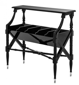 Casa Padrino Chariot à Journaux et Magazines de Luxe Bois Massif Noir Brillant Laque Piano 90 x 37 x H. 86 cm Casa Padrino Chariot à Journaux et Magazines de Luxe Bois Massif Noir Brillant Laque Piano 90 x 37 x H. 86 cm
