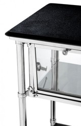 Casa Padrino Desserte de Bar de Luxe en Acier Inoxydable avec Compartiment en Verre et Plateaux en Granit - Chrome / Noir - 39 x 39 x H. 80 cm Casa Padrino Desserte de Bar de Luxe en Acier Inoxydable avec Compartiment en Verre et Plateaux en Granit - Chrome / Noir - 39 x 39 x H. 80 cm