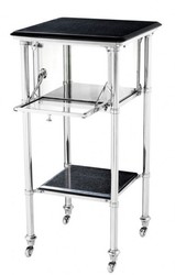 Casa Padrino Desserte de Bar de Luxe en Acier Inoxydable avec Compartiment en Verre et Plateaux en Granit - Chrome / Noir - 39 x 39 x H. 80 cm Casa Padrino Desserte de Bar de Luxe en Acier Inoxydable avec Compartiment en Verre et Plateaux en Granit - Chrome / Noir - 39 x 39 x H. 80 cm