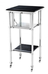 Casa Padrino Desserte de Bar de Luxe en Acier Inoxydable avec Compartiment en Verre et Plateaux en Granit - Chrome / Noir - 39 x 39 x H. 80 cm Casa Padrino Desserte de Bar de Luxe en Acier Inoxydable avec Compartiment en Verre et Plateaux en Granit - Chrome / Noir - 39 x 39 x H. 80 cm