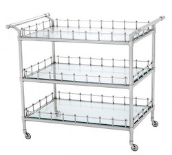 Casa Padrino Luxury Bar Trolley Serving Cart in Nickel-Plated Stainless Steel and Polished Glass - Chrome - 102 x 71.5 x H. 90.5 cm Casa Padrino Luxury Bar Trolley Serving Cart in Nickel-Plated Stainless Steel and Polished Glass - Chrome - 102 x 71.5 x H. 90.5 cm