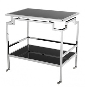 Casa Padrino Chariot de bar de luxe en acier inoxydable nickelé et verre noir - 72 x 47 x H. 71,5 cm Casa Padrino Chariot de bar de luxe en acier inoxydable nickelé et verre noir - 72 x 47 x H. 71,5 cm