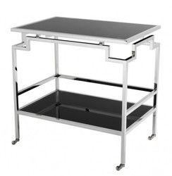 Casa Padrino Luxus Bar Trolley Servierwagen aus Edelstahl vernickelt und schwarzem Glas - 72 x 47 x H. 71,5 cm