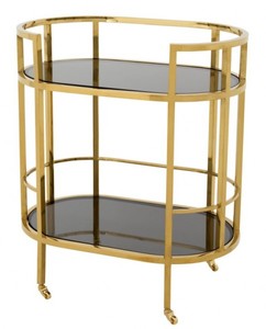 Casa Padrino Desserte de Bar de Luxe Chariot de Service Acier Inoxydable Or / Verre Noir - 70 x 43 x H. 81 cm Casa Padrino Desserte de Bar de Luxe Chariot de Service Acier Inoxydable Or / Verre Noir - 70 x 43 x H. 81 cm