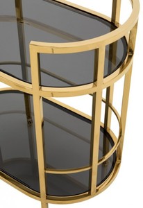 Casa Padrino Luxus Bar Trolley Servierwagen Edelstahl Gold / schwarzes Glas - 70 x 43 x H. 81 cm