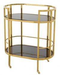 Casa Padrino Carrello Bar di Lusso Carrello di Servizio Acciaio Inox Oro / Vetro Nero - 70 x 43 x H. 81 cm