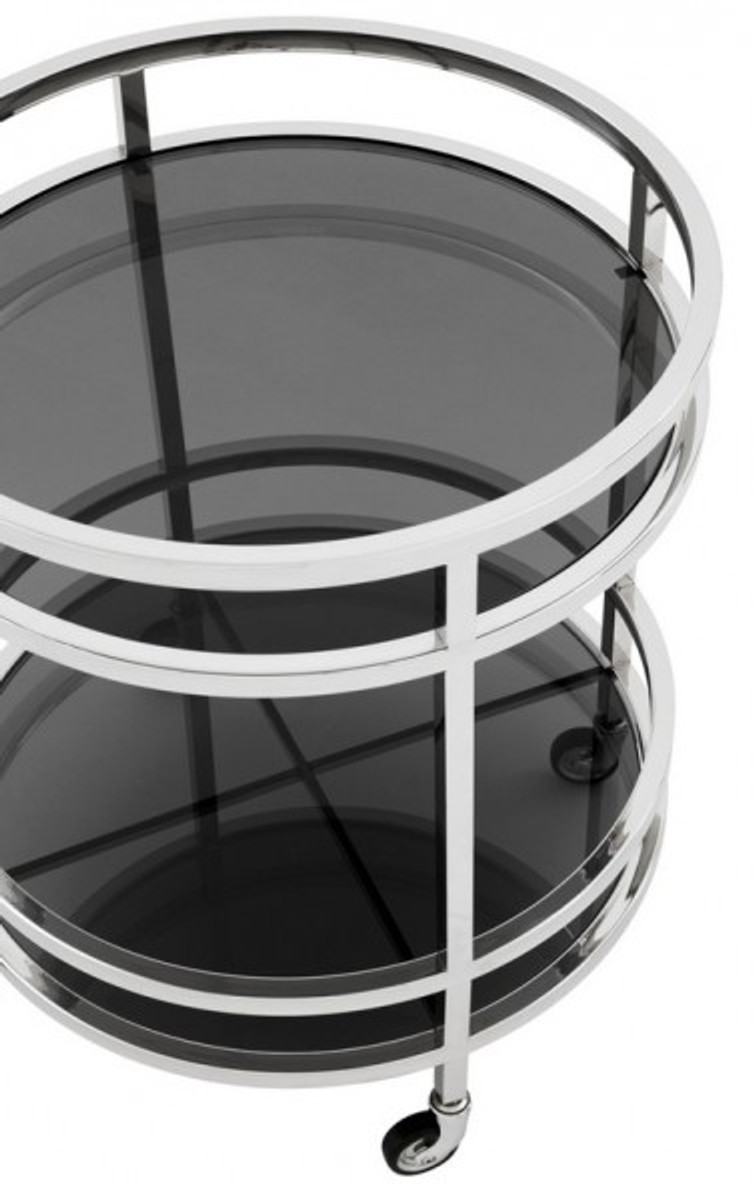 Casa Padrino luxury Bar Trolley trolley round steel plated / black glass - Luxury Hotel & Restaurant Furniture Trolley Casa Padrino luxury Bar Trolley trolley round steel plated / black glass - Luxury Hotel & Restaurant Furniture Trolley