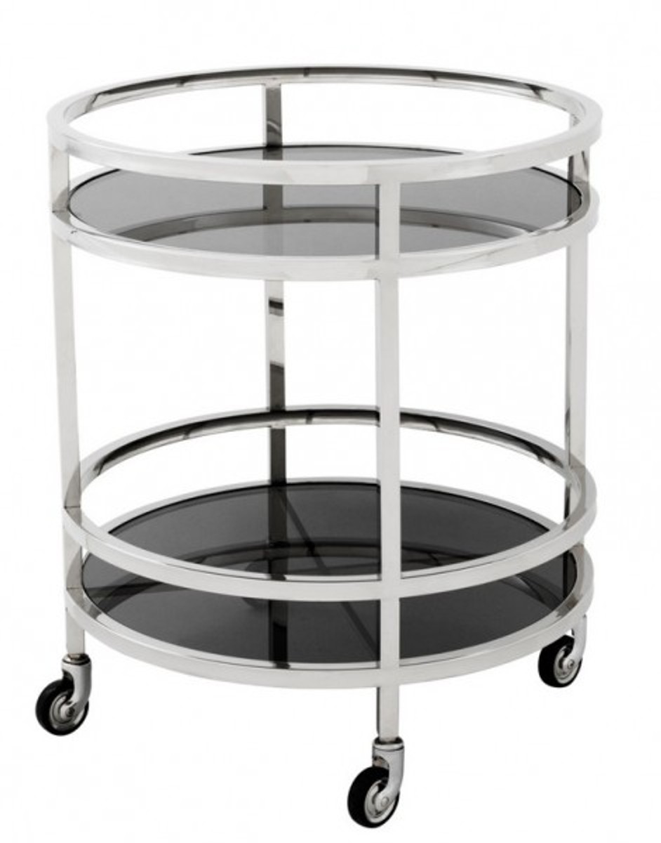 Casa Padrino luxury Bar Trolley trolley round steel plated / black glass - Luxury Hotel & Restaurant Furniture Trolley Casa Padrino luxury Bar Trolley trolley round steel plated / black glass - Luxury Hotel & Restaurant Furniture Trolley