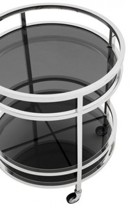Casa Padrino Luxus Bar Trolley Servierwagen Rund Edelstahl vernickelt / schwarzes Glas - 60 x 69 cm