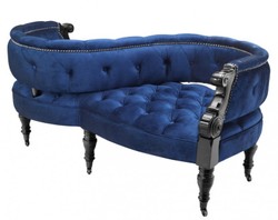 Casa Padrino Panca doppia barocca di lusso Blu reale / Nero laccato pianoforte - 130 x 70 x 66 cm