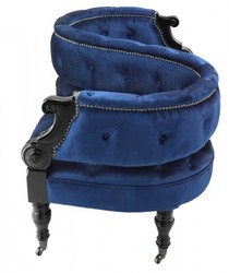 Casa Padrino Panca doppia barocca di lusso Blu reale / Nero laccato pianoforte - 130 x 70 x 66 cm