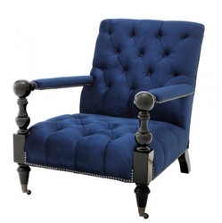 Casa Padrino Luxus Barock Sessel Royalblau / Schwarz Klavierlack - Art Deco Lounge Sessel - 96 x 72 x 82 cm