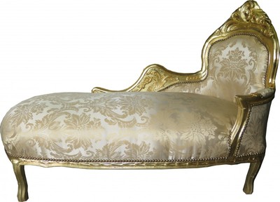 Casa Padrino Baroque Chaise Longue Cream Gold Pattern / Gold - Recamiere Lounger Baroque Furniture 155 x 70 x 100 cm Casa Padrino Baroque Chaise Longue Cream Gold Pattern / Gold - Recamiere Lounger Baroque Furniture 155 x 70 x 100 cm