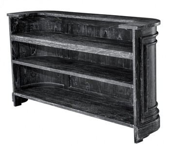 Casa Padrino Vintage Look Theken Schrank 190 cm - Ladentheke aus Massivholz in Schwarz Washed Antik Stil