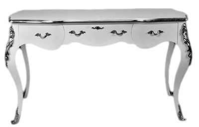 Casa Padrino Escritorio Secreter Barroco de Lujo Blanco / Plata 150 cm - Mueble Exclusivo