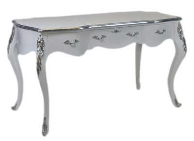 Casa Padrino Luxus Barock Sekretär Schreibtisch in Weiß und Silber, 150 x 75 x 85 cm