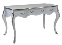 Casa Padrino Escritorio Secreter Barroco de Lujo Blanco / Plata 150 cm - Mueble Exclusivo