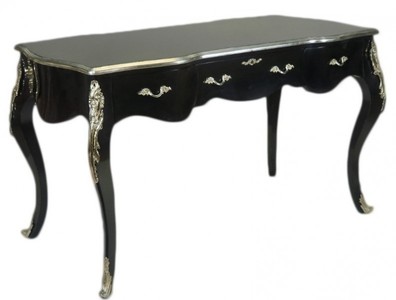 Casa Padrino Escritorio Secreter Barroco de Lujo Negro / Plata 150 cm - Mueble de Madera Maciza