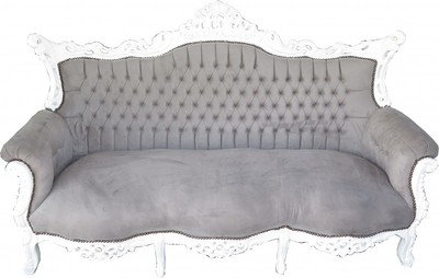 Casa Padrino Barock 3er Sofa Master Grau / Weiß 210 x 135 x 90 cm Casa Padrino Barock 3er Sofa Master Grau / Weiß 210 x 135 x 90 cm