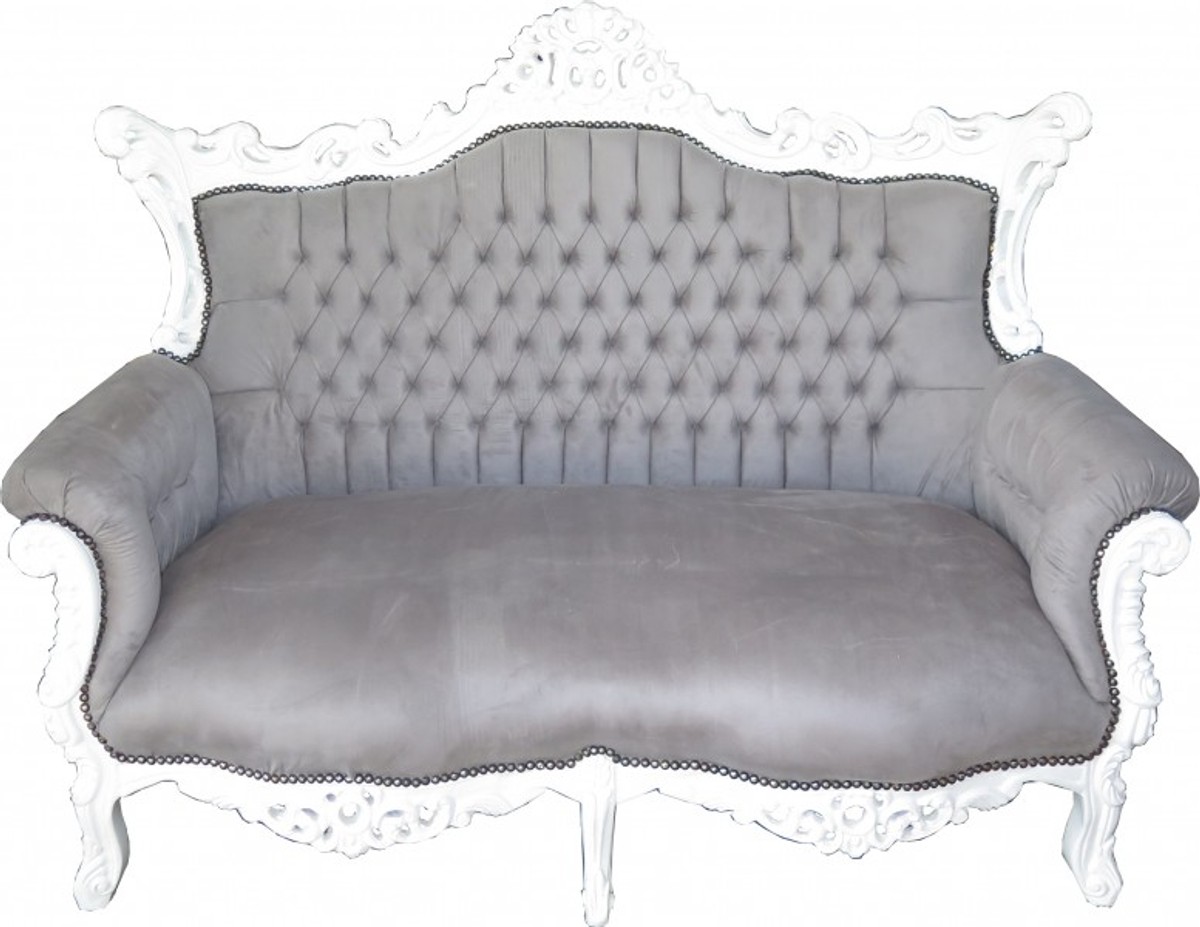 Casa Padrino Baroque 2-seater sofa Master Grey / White - antique style room furniture Casa Padrino Baroque 2-seater sofa Master Grey / White - antique style room furniture