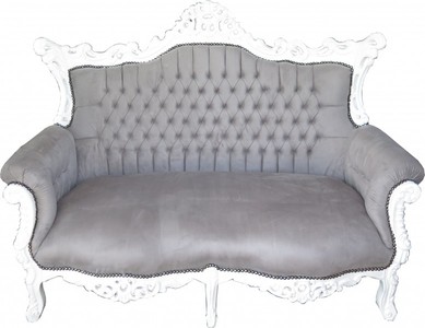 Casa Padrino Barock 2-er Sofa Master Grau / Weiß, Massivholz, 168 x 128 x 70 cm Casa Padrino Barock 2-er Sofa Master Grau / Weiß, Massivholz, 168 x 128 x 70 cm