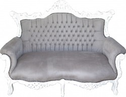 Casa Padrino Barock 2-er Sofa Master Grau / Weiß, Massivholz, 168 x 128 x 70 cm Casa Padrino Barock 2-er Sofa Master Grau / Weiß, Massivholz, 168 x 128 x 70 cm