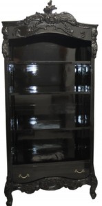 Casa Padrino Bibliothèque Baroque Noir / Argent Haute Brillance L 85 x H 190 cm - Étagère de Luxe en Bois Massif Casa Padrino Bibliothèque Baroque Noir / Argent Haute Brillance L 85 x H 190 cm - Étagère de Luxe en Bois Massif